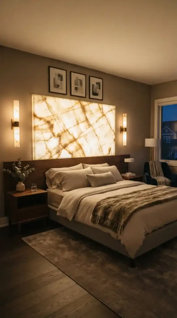 Alabaster wall sconce backlit panel