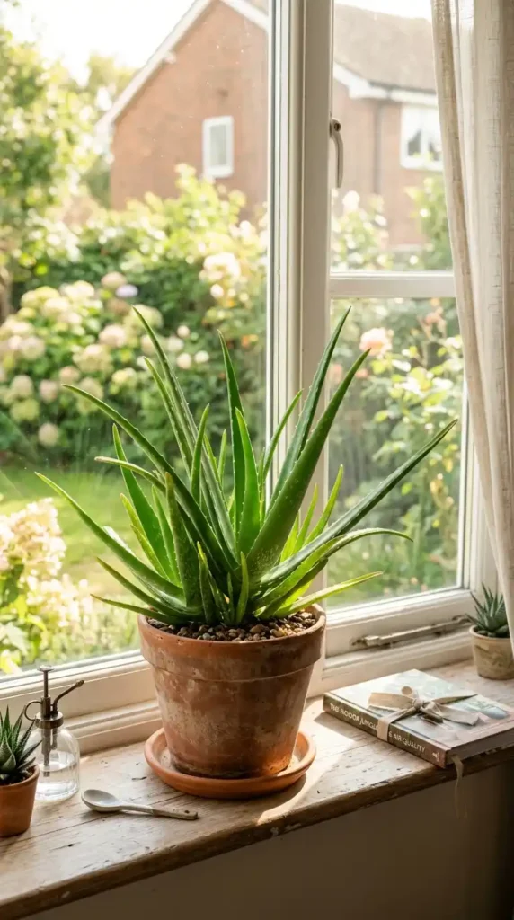 Aloe vera plant on windowsill