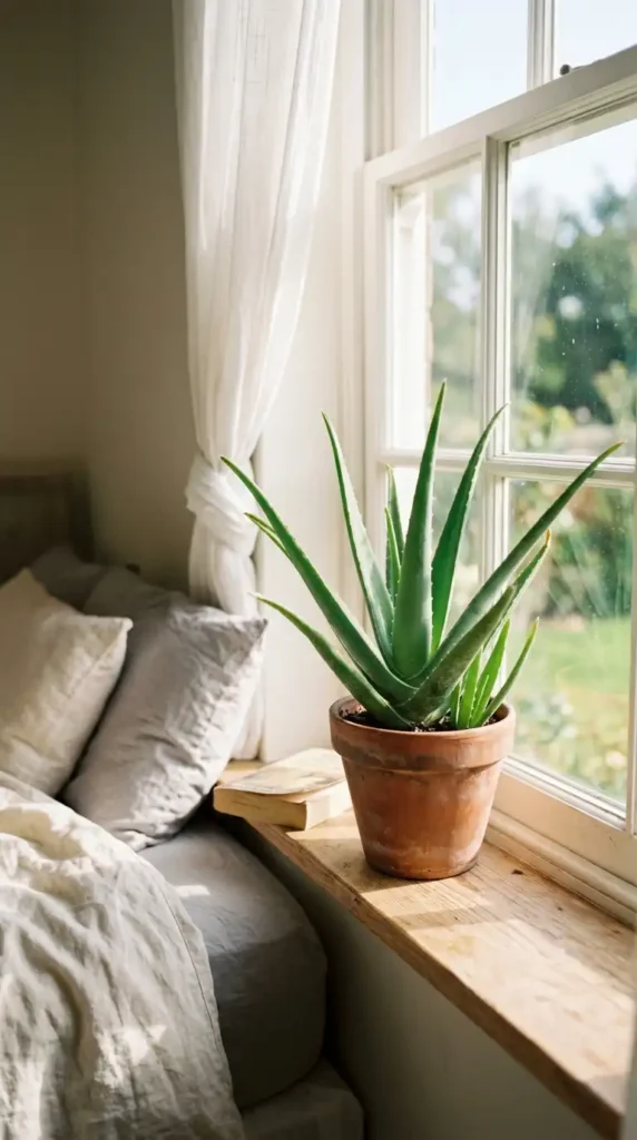 Aloe vera plant on windowsill