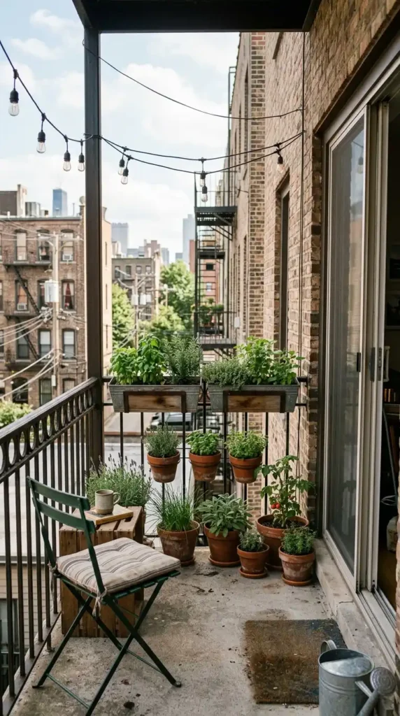 Apartment balcony with herbs