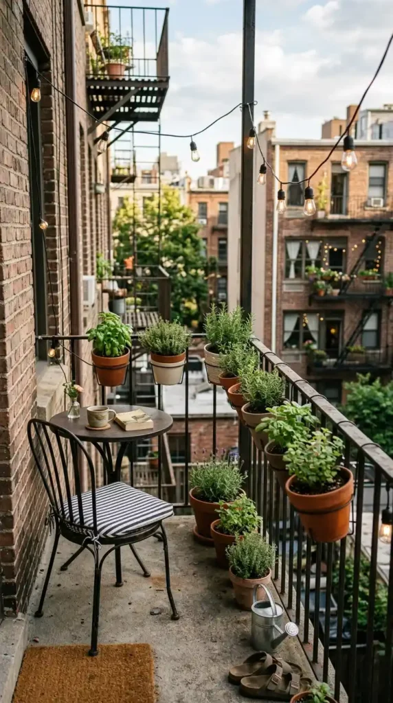 Apartment balcony with potted