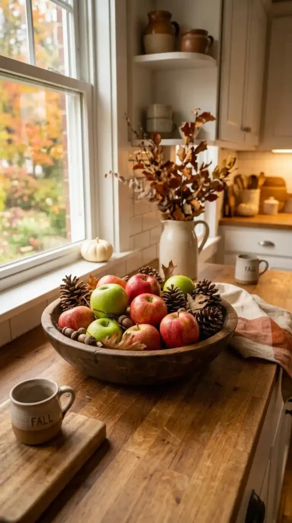 Apples pinecones bowl kitchen