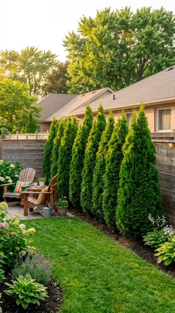 Arborvitae trees creating