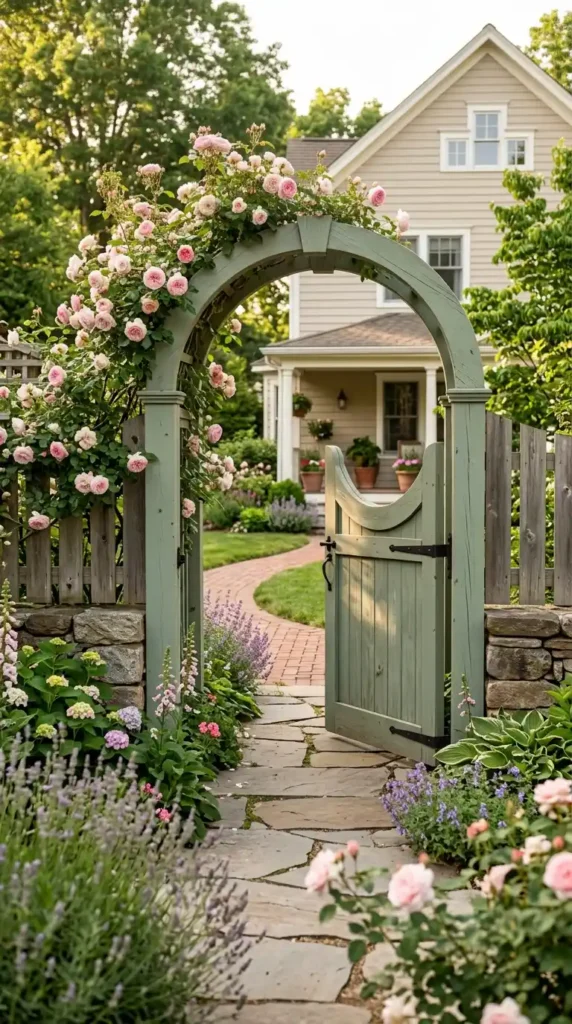 Arched garden gate suburban home