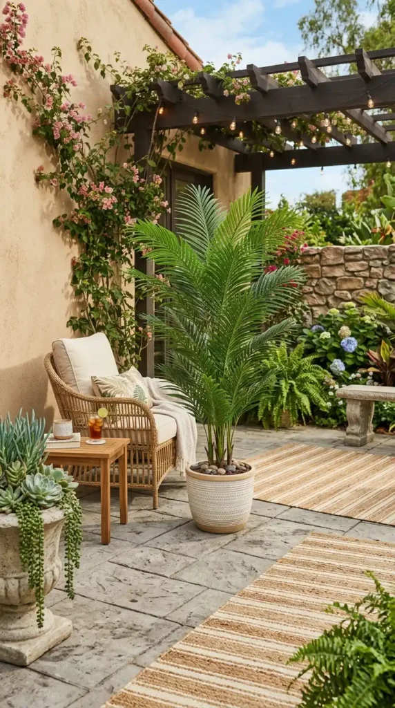 Areca palm on stylish patio