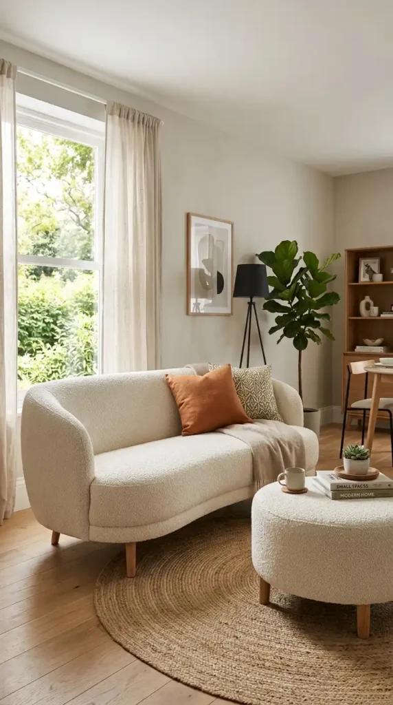 Armless sofa in bouclé silhouette