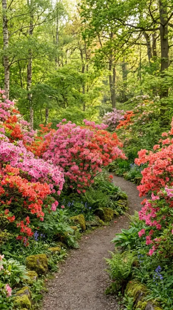Azalea bush blooming in garden