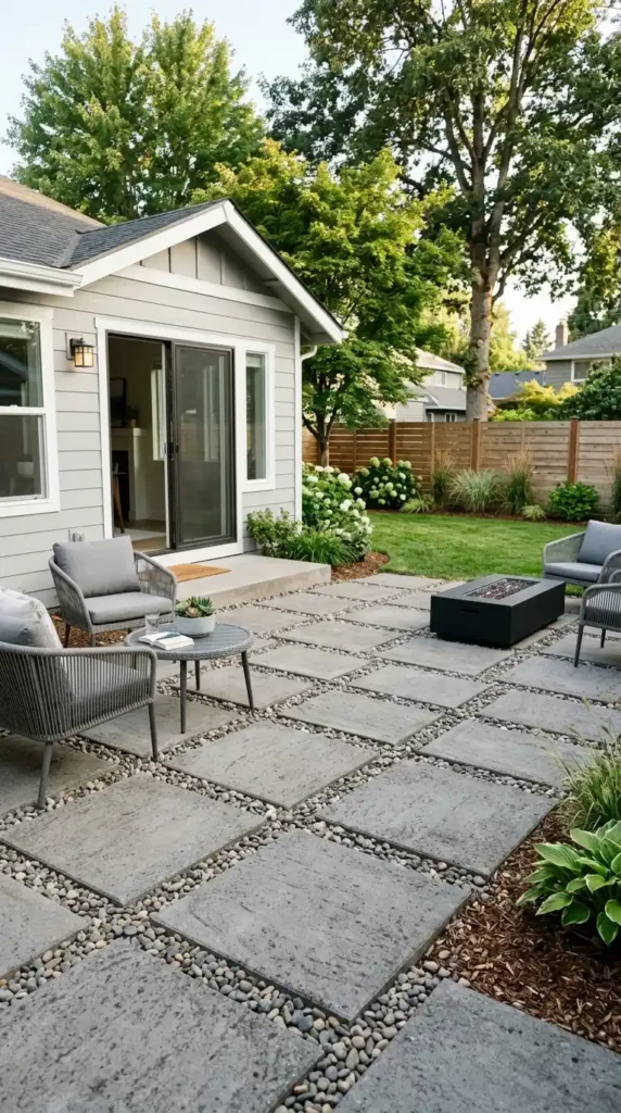 Backyard patio concrete pavers