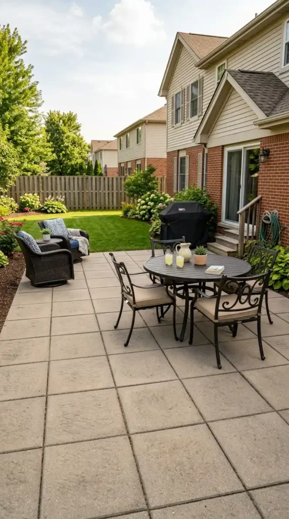 Backyard patio with concrete pavers