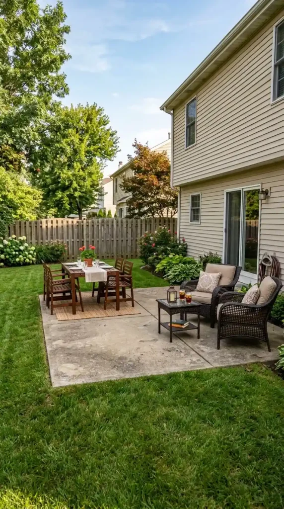 Backyard patio with dining table