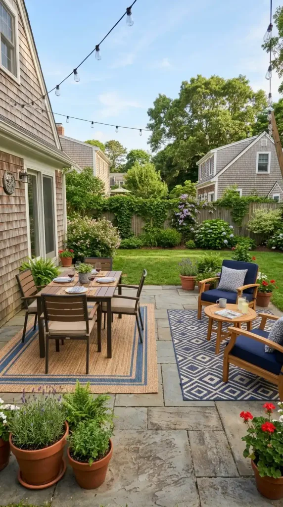 Backyard patio with dining table