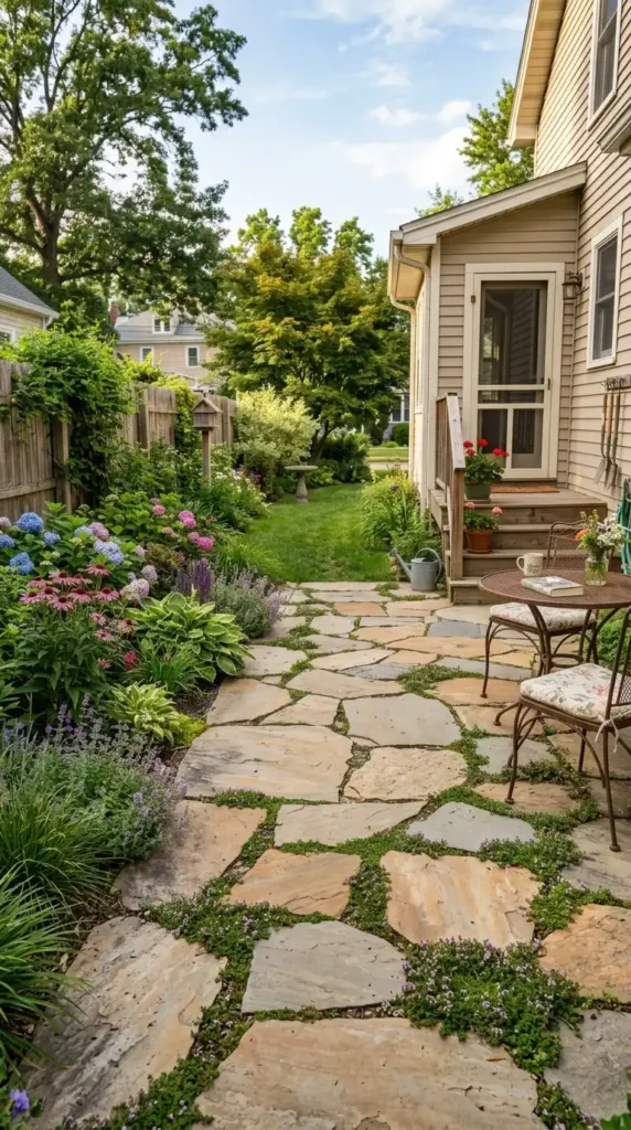 Backyard patio with thyme growing