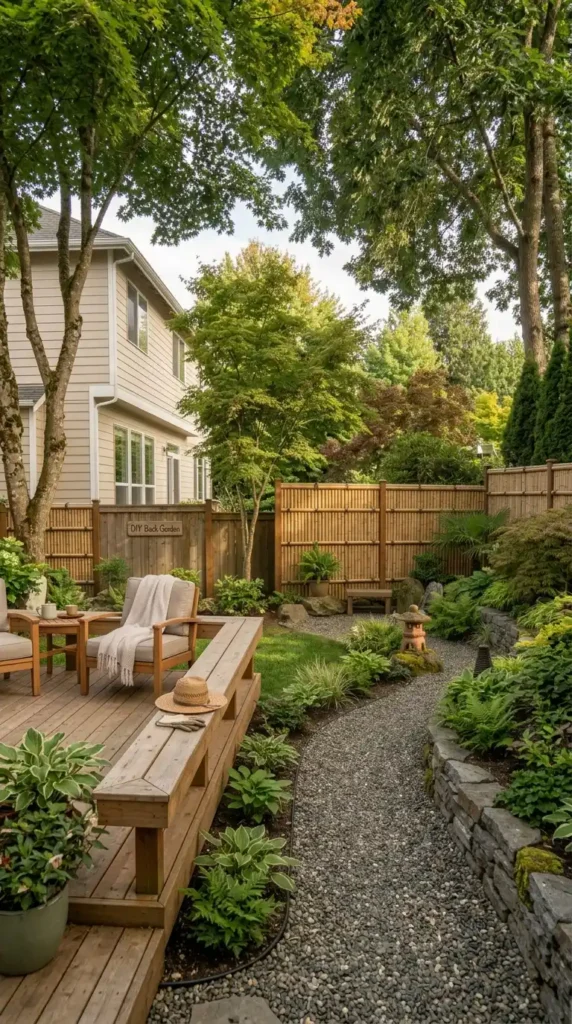 Bamboo fence suburban backyard zen