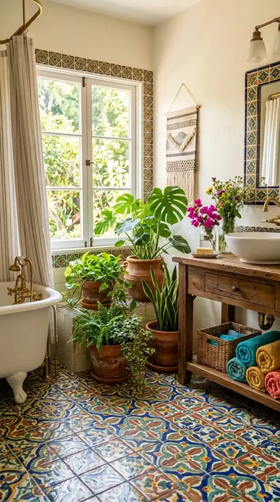 Bathroom mosaic floor plants
