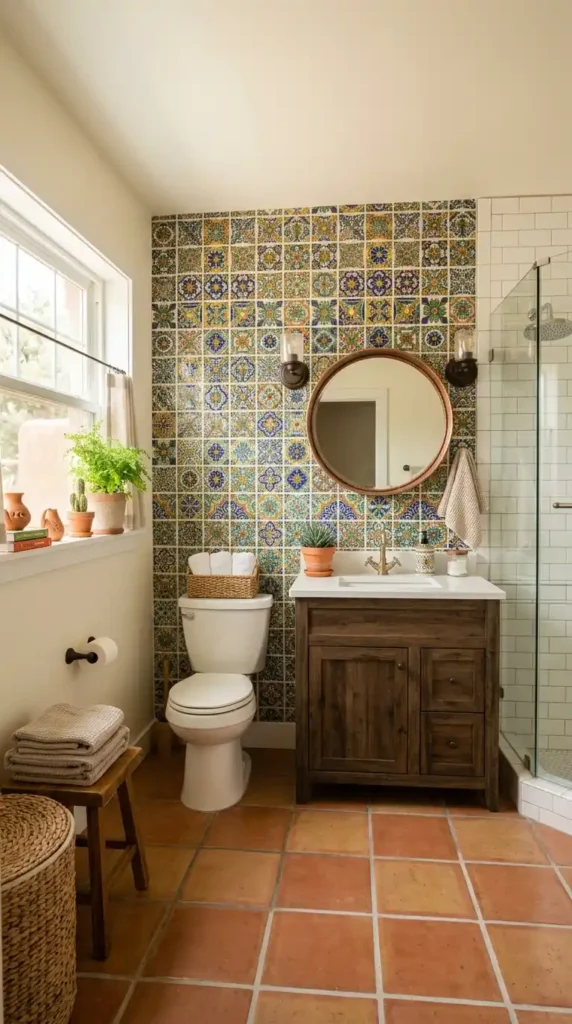 Bathroom with Talavera tile wall
