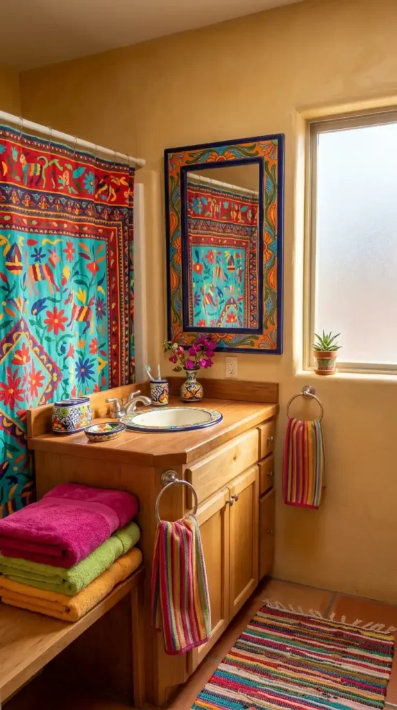 Bathroom with vibrant accessories