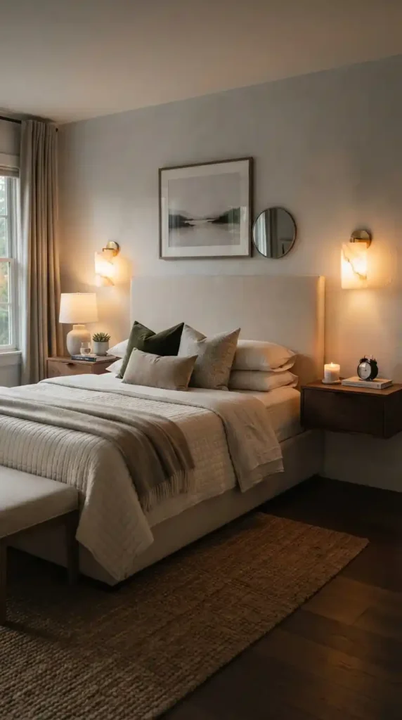 Bedroom with alabaster wall sconces