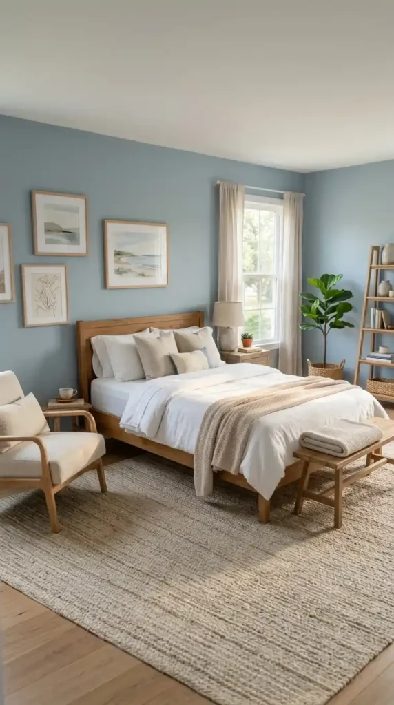 Bedroom with blue walls