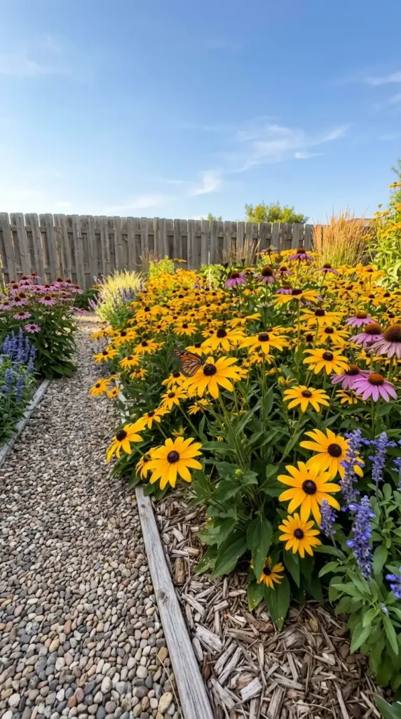 Black-eyed Susans with butterfly