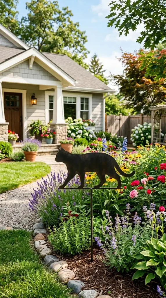 Black cat statue garden