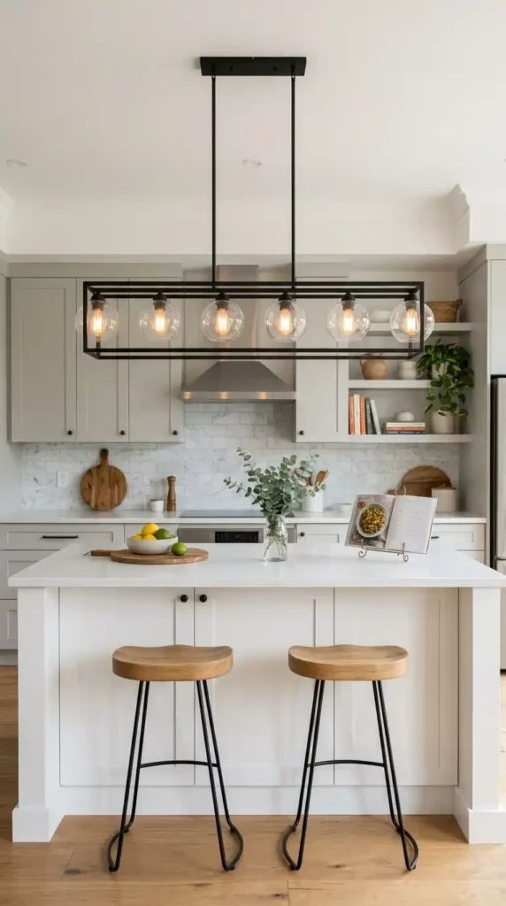 Black pendant light over kitchen