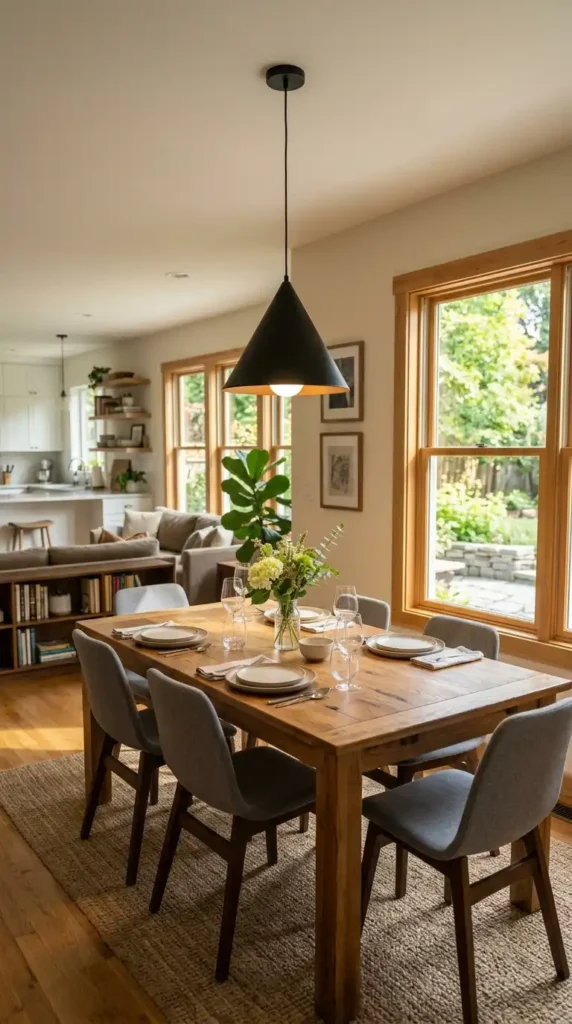 Black pendant light over table