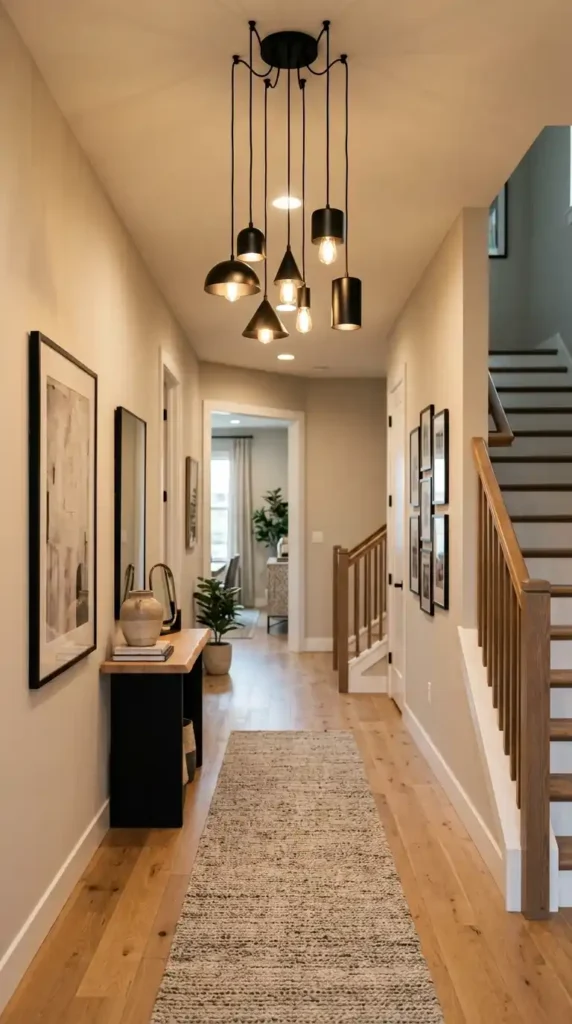 Black pendant lights hallway