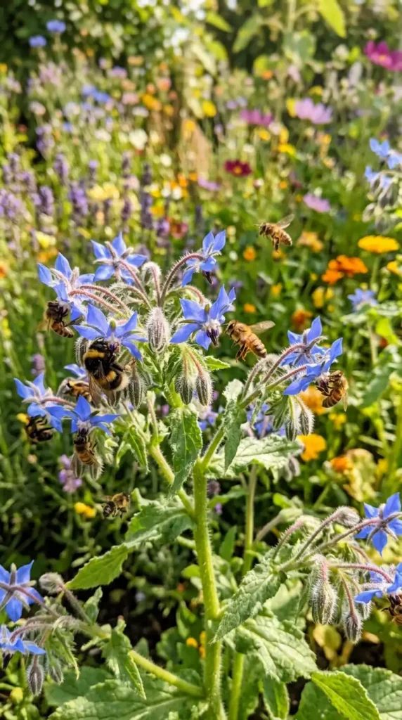 Borage flowers attracting bees