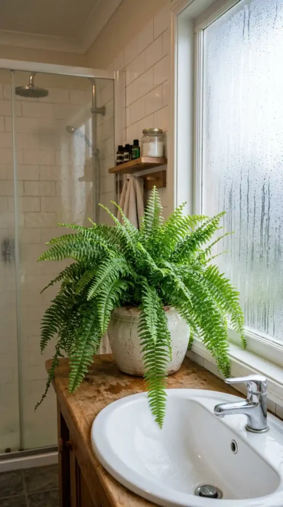 Boston fern in bathroom