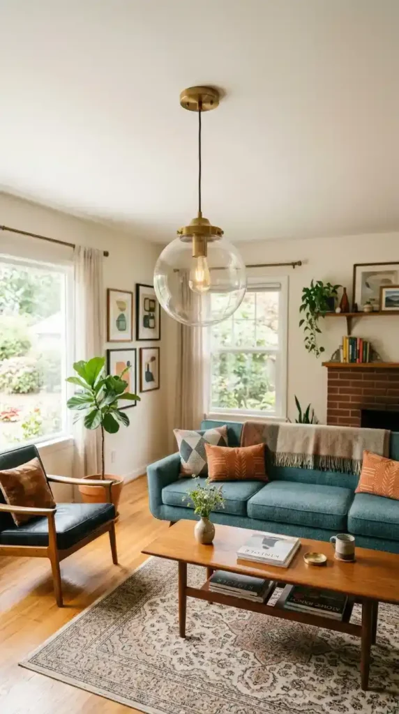 Brass globe pendant light