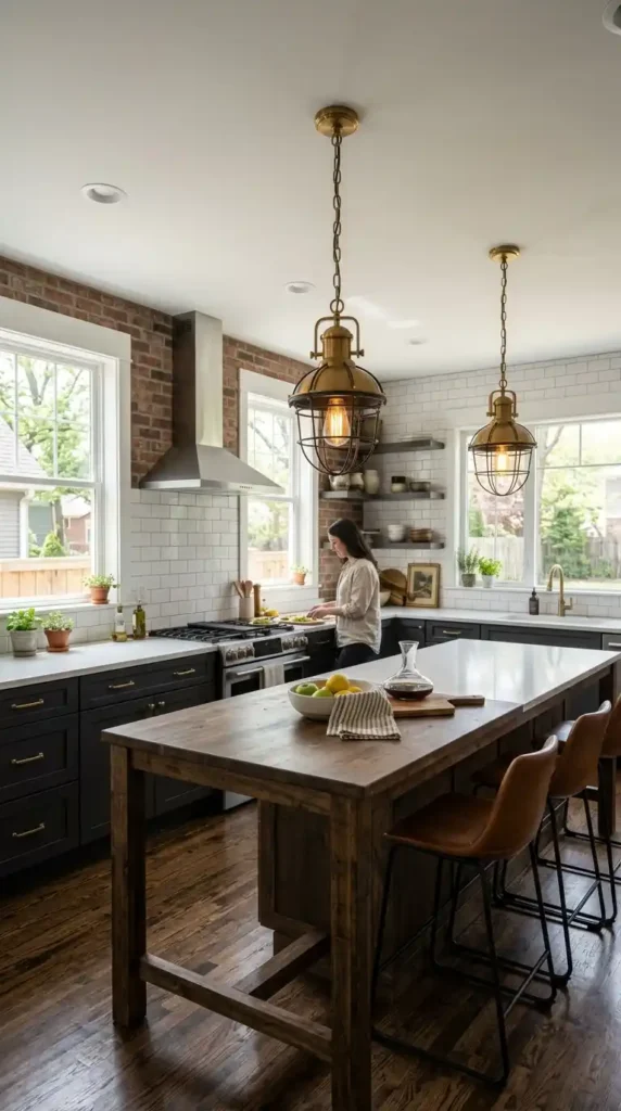 Brass pendant light kitchen island