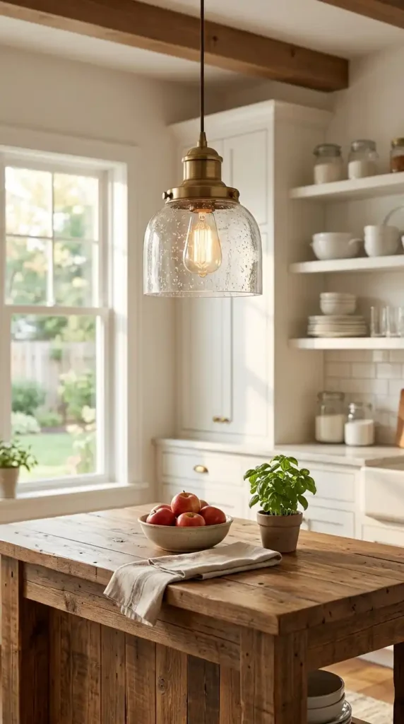 Brass pendant light seeded glass