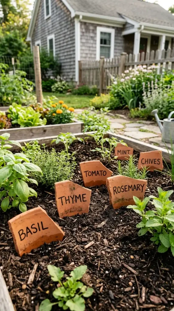 Broken pot shards garden markers