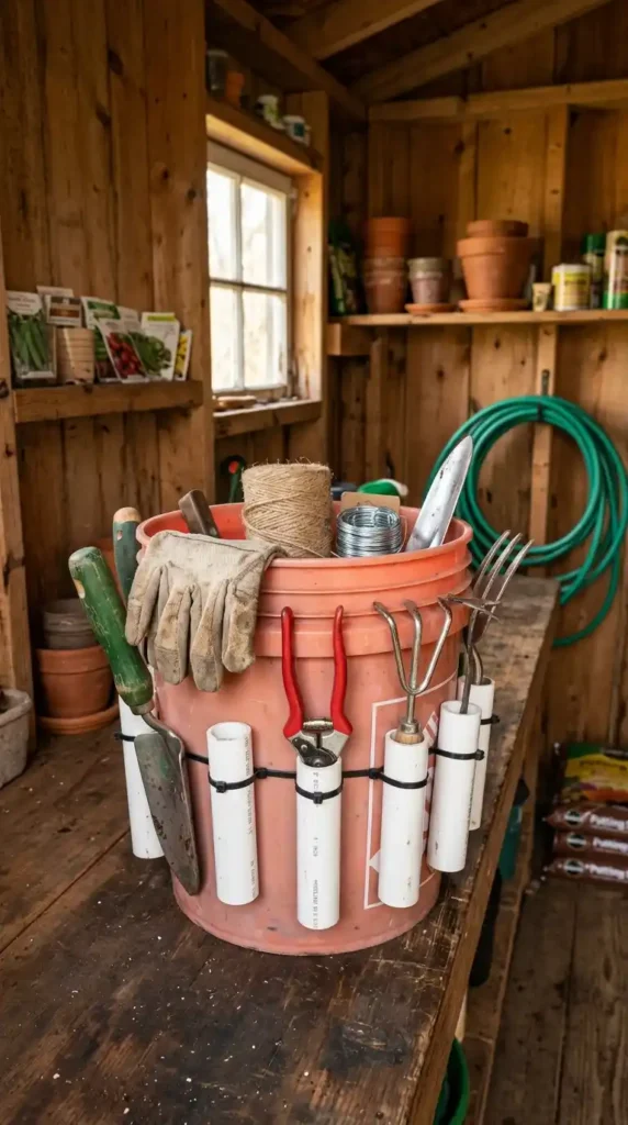Bucket organizer holding garden