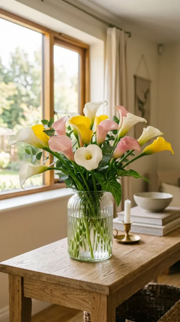 Calla lilies in glass vase