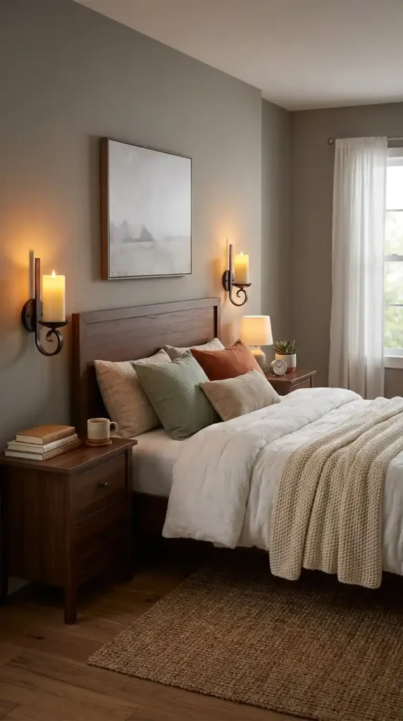 Candle sconces on bedroom wall