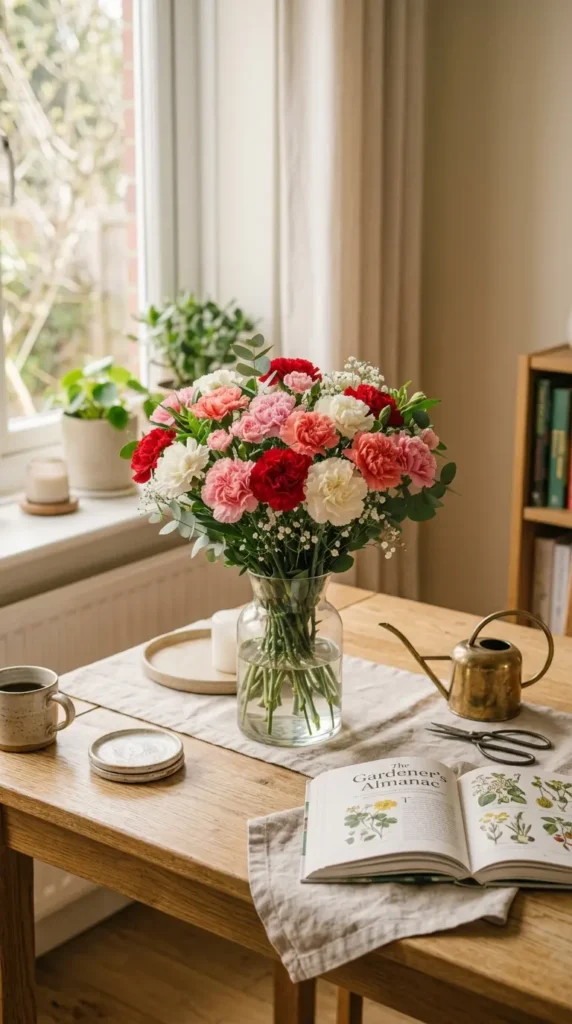 Carnation bouquet in glass