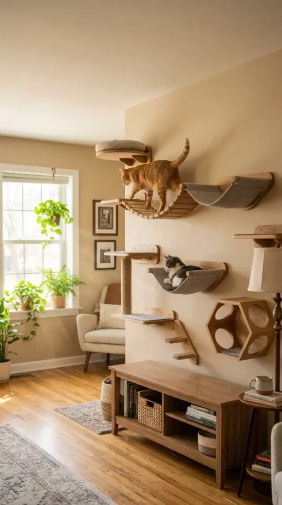 Cat furniture with three cats