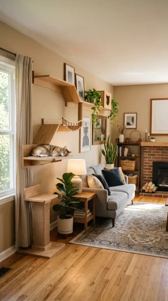 Cat furniture on wall shelves