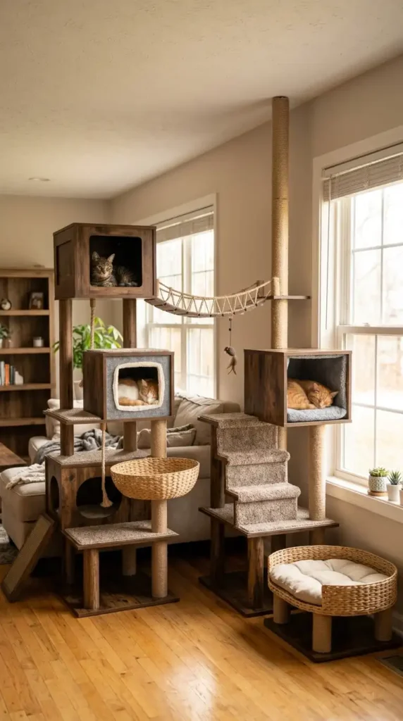 Cat furniture with three cats