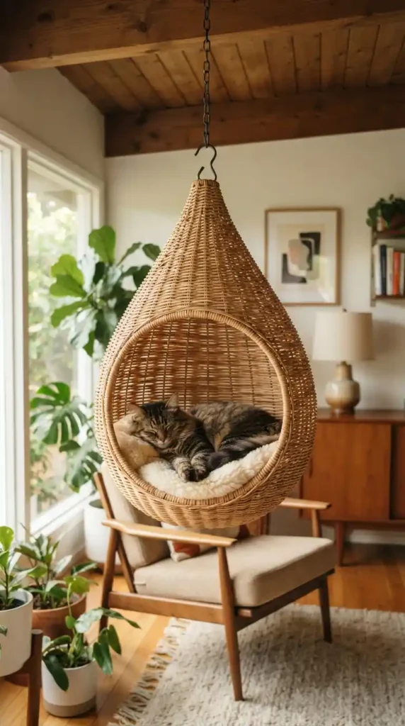 Cat house hanging from ceiling