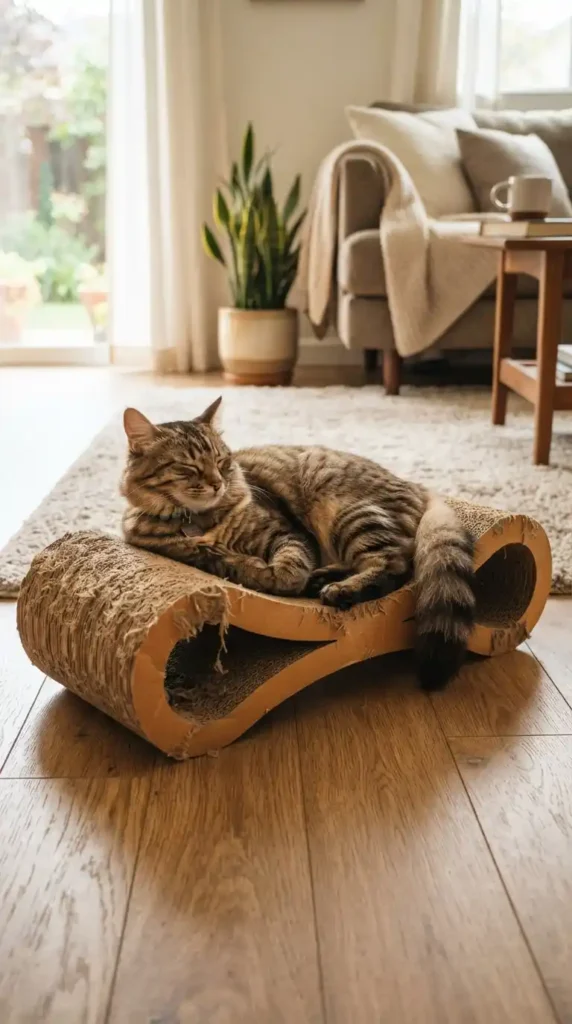 Cat lounging on scratcher