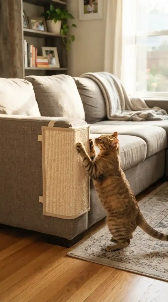 Cat scratcher on sofa