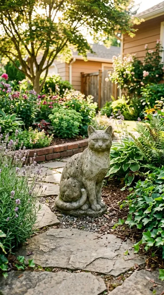 Cat statue in garden