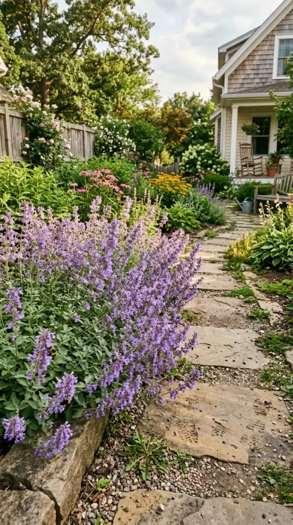 Catmint spilling over garden path