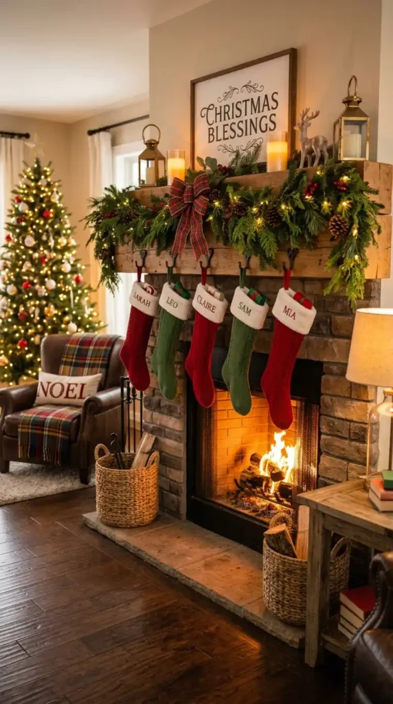 Christmas stockings on mantel