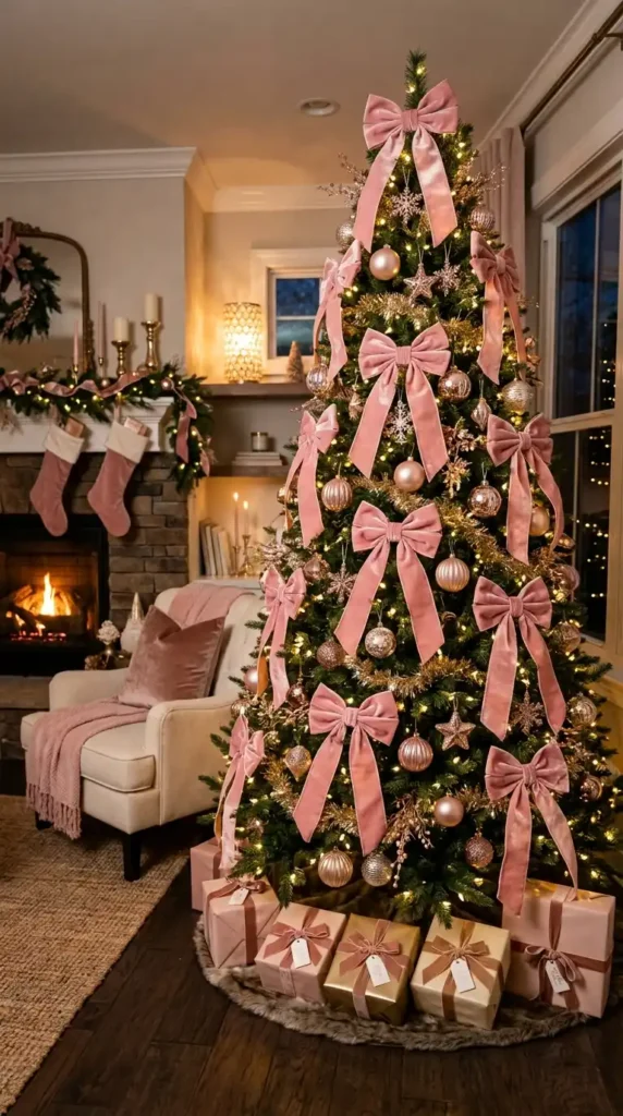 Christmas tree pink velvet bows
