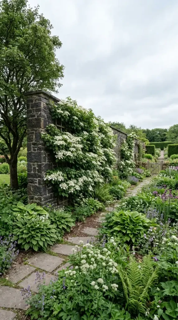 Climbing hydrangea on wall