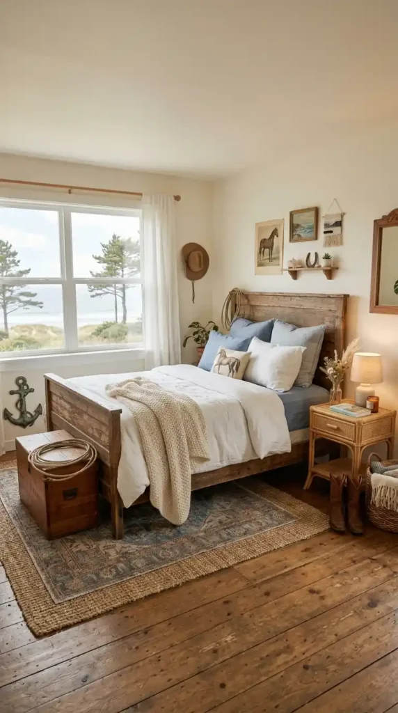 Coastal cowgirl bedroom rustic wood