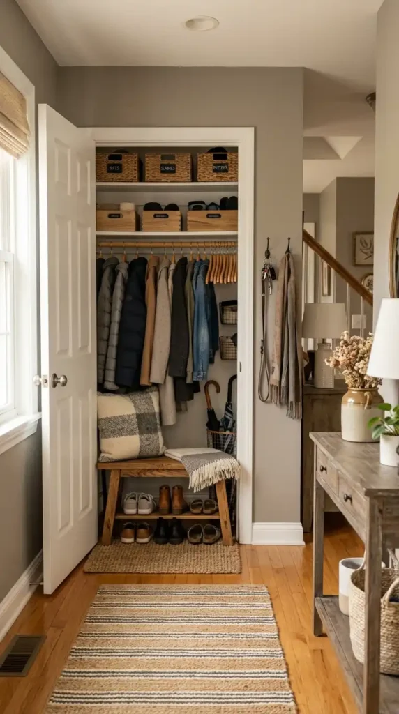 Coat closet with bench